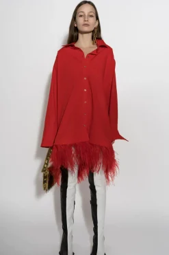 Best Marques ' Almeida FEATHER HEM SHIRT DRESS RED