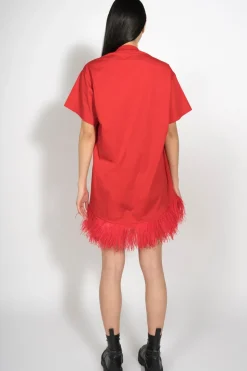 Clearance Marques ' Almeida FEATHER HEM T-SHIRT DRESS RED