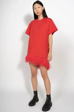 Clearance Marques ' Almeida FEATHER HEM T-SHIRT DRESS RED