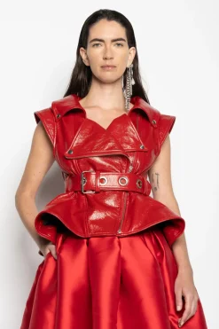 Hot Marques ' Almeida LEATHER BIKER VEST RED