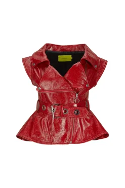 Hot Marques ' Almeida LEATHER BIKER VEST RED