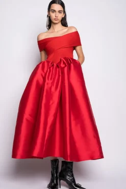 Outlet Marques ' Almeida OFF SHOULDER FULL SKIRT DRESS RED