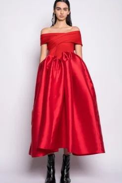 Outlet Marques ' Almeida OFF SHOULDER FULL SKIRT DRESS RED