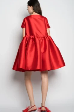 Marques ' Almeida SHORT CAP SLEEVE PUFF DRESS RED