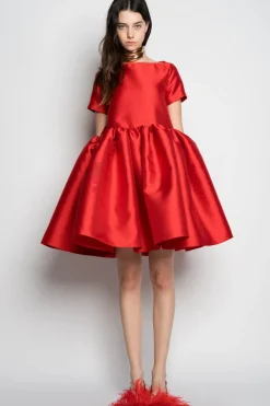 Marques ' Almeida SHORT CAP SLEEVE PUFF DRESS RED