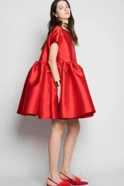 Marques ' Almeida SHORT CAP SLEEVE PUFF DRESS RED