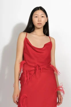 Discount Marques ' Almeida SLIP TOP WITH FEATHERS RED