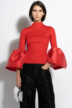 Discount Marques ' Almeida TURTLENECK PUFF SLEEVE TOP RED