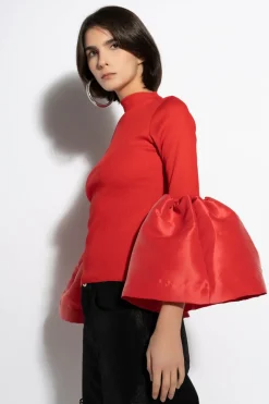 Discount Marques ' Almeida TURTLENECK PUFF SLEEVE TOP RED