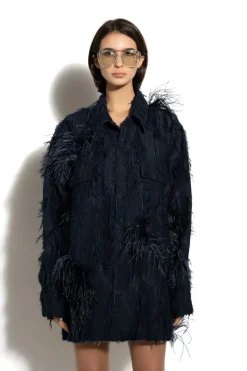 Hot Marques ' Almeida SHREDDED INDIGO DENIM OVERSHIRT NAVY