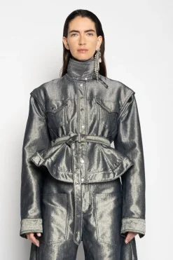 New Marques ' Almeida DENIM BELTED JACKET AND VEST SILVER