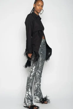 Marques ' Almeida SEQUINS BOOTCUT TROUSERS SILVER