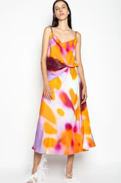 Hot Marques ' Almeida SLIP PRINTED SATIN SPAGHETTI STRAP TOP MULTICOLOUR