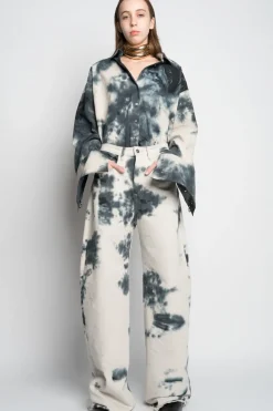 Marques ' Almeida TIE DYE BLACK BOYFRIEND TROUSERS BLACKWHITE