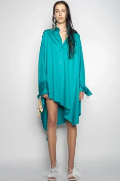 Marques ' Almeida ASYMMETRIC OVERSIZE SHIRT DRESS TURQUOISE