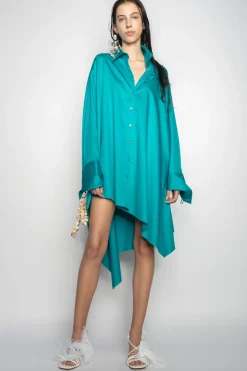 Marques ' Almeida ASYMMETRIC OVERSIZE SHIRT DRESS TURQUOISE
