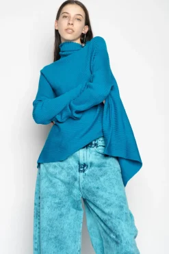 Best Marques ' Almeida TURQUOISE DRAPED JUMPER IN MERINO KNIT BLUE