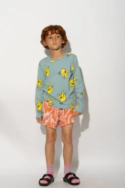 Marques ' Almeida HANDS PRINT LONG SLEEVE TOP TURQUOISE