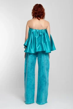 Sale Marques ' Almeida PLEATED STRAPLESS TOP TURQUOISE