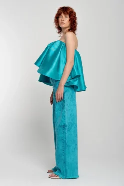 Sale Marques ' Almeida PLEATED STRAPLESS TOP TURQUOISE