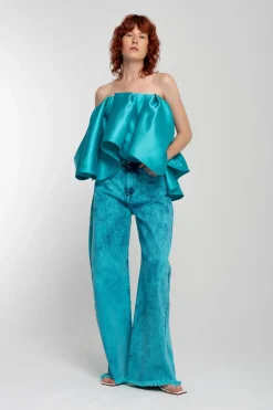 Sale Marques ' Almeida PLEATED STRAPLESS TOP TURQUOISE