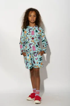 Clearance Marques ' Almeida SQUIGGLE PRINT LONG SLEEVE SWIM TOP TURQUOISE