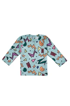 Clearance Marques ' Almeida SQUIGGLE PRINT LONG SLEEVE SWIM TOP TURQUOISE