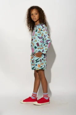 Clearance Marques ' Almeida SQUIGGLE PRINT LONG SLEEVE SWIM TOP TURQUOISE