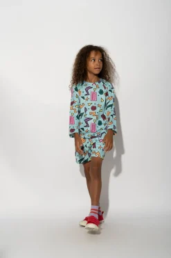 Clearance Marques ' Almeida SQUIGGLE PRINT LONG SLEEVE SWIM TOP TURQUOISE