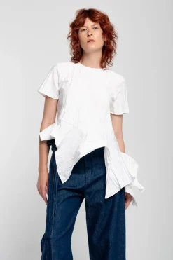 Clearance Marques ' Almeida CAP SLEEVE PLISSE T-SHIRT WHITE