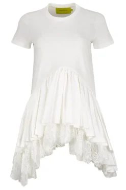 Best Marques ' Almeida CAP SLEEVE T-SHIRT WITH FRILL AND LACE HEM WHITE