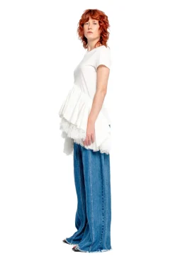 Best Marques ' Almeida CAP SLEEVE T-SHIRT WITH FRILL AND LACE HEM WHITE