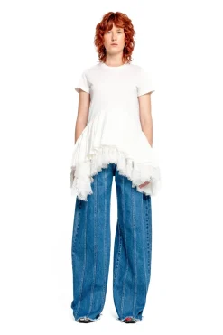 Best Marques ' Almeida CAP SLEEVE T-SHIRT WITH FRILL AND LACE HEM WHITE