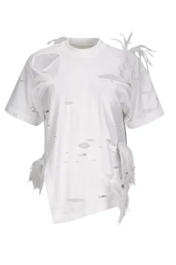 Best Marques ' Almeida DISTRESSED T-SHIRT WITH FEATHERS WHITE