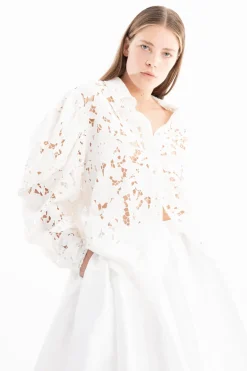 New Marques ' Almeida EMBROIDERED PUFF SLEEVE SHIRT WHITE
