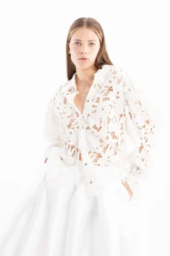 New Marques ' Almeida EMBROIDERED PUFF SLEEVE SHIRT WHITE