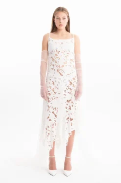 Marques ' Almeida EMBROIDERED STRAP DRESS WITH PEPLUM WHITE