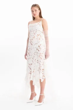 Marques ' Almeida EMBROIDERED STRAP DRESS WITH PEPLUM WHITE