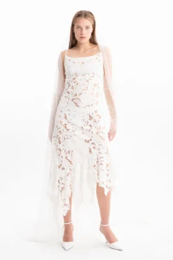 Marques ' Almeida EMBROIDERED STRAP DRESS WITH PEPLUM WHITE