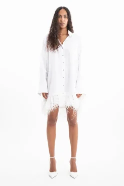 Online Marques ' Almeida FEATHER HEM SHIRT DRESS WHITE