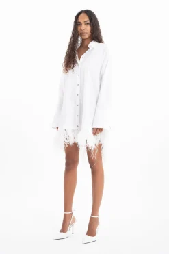 Online Marques ' Almeida FEATHER HEM SHIRT DRESS WHITE