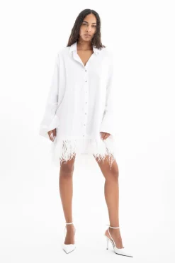 Online Marques ' Almeida FEATHER HEM SHIRT DRESS WHITE