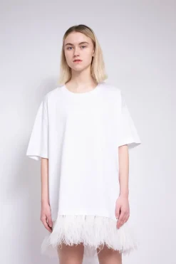 New Marques ' Almeida FEATHER HEM T-SHIRT DRESS WHITE