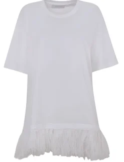 New Marques ' Almeida FEATHER HEM T-SHIRT DRESS WHITE