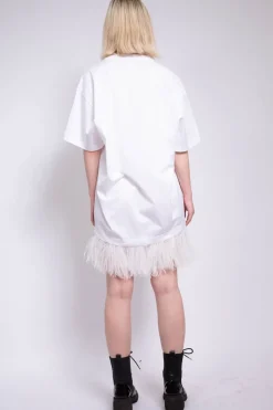 New Marques ' Almeida FEATHER HEM T-SHIRT DRESS WHITE