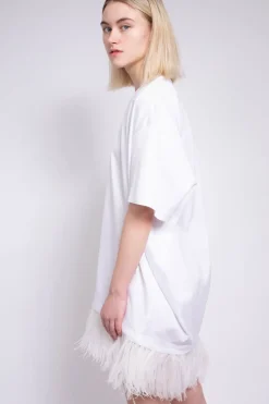 New Marques ' Almeida FEATHER HEM T-SHIRT DRESS WHITE