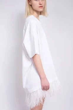 New Marques ' Almeida FEATHER HEM T-SHIRT DRESS WHITE