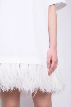 New Marques ' Almeida FEATHER HEM T-SHIRT DRESS WHITE