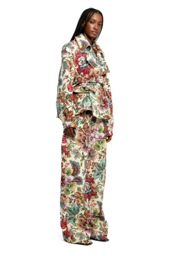 Online Marques ' Almeida WHITE FLORAL BROCADE BOYFRIEND TROUSERS MULTICOLOUR
