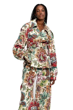 Sale Marques ' Almeida WHITE FLORAL BROCADE CROPPED TRENCH COAT STYLE JACKET MULTICOLOUR